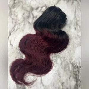 14 Inch Ombre Body Wave Black & Burgundy Clip in hair extensions.